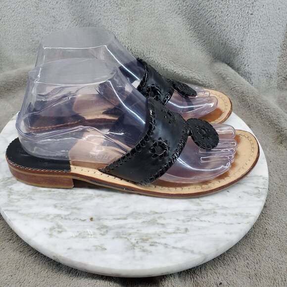 Jack Rogers Shoes Womens Size 8 Black Leather Palm Beach Thong Sandals - Picture 4 of 10